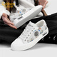 Carbin men's shoes genuine summer new breathable casual board shoes men's fashionable low-top canvas shoes men's printed shoes men's trendy shoes white 40 [=sports shoes size 41]