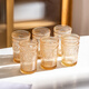Modern housewife No details Glass embossed household water cup set Women's ins style cup Summer coffee cup complete set Small flower low cup 300ML (six pieces) + cup holder set