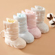 Mianguduo newborn handmade pure cotton shoes baby thickened warm foot protectors baby soft bottom 0-12 months cotton shoes gray stripes 6-12 months (inside length 13.5cm)
