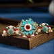 Wanbaozi burnt blue headdress set cloisonné step rocking hairpin Ming hair crown women Hanfu hair accessories ancient style hairpin complete set of accessories Dunhuang suit