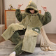Teenage Love Story Men's Nightgown Autumn and Winter Plus Velvet Thickened Large Size Youth Coral Velvet Long Winter Cartoon Style Home Clothes Set 144N Dinosaur Robe + Pants XL Male 135-158Jin Jin is equal to 0.5 kg