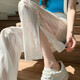 Qing Ran'er black ice silk wide-leg pants for women in summer, ultra-thin loose straight slit drape mesh cool anti-mosquito air-conditioned pants 13298 black small S
