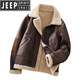 JEEP SPIRIT fur one-piece lambswool jacket men's autumn and winter new velvet thickened leather jacket autumn and winter men's lambswool jacket dark brown M