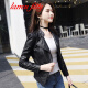 Larrenfitty Light Luxury Women's Clothing Brand Leather Jacket Women's Short 2022 Spring and Autumn New Style Waist Slim Motorcycle Small Washed Leather Jacket Black M