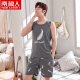 Antarctic Pajamas Men's Vest Summer Sleeveless Shorts Thin Cotton Men's Casual Home Wear Set Dark Gray Doggy XL