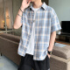 FORTEI short-sleeved shirt men's summer casual trend pure cotton Korean plaid shirt versatile trendy men's loose striped large size five-point shirt men's DXXCS888 blue XL