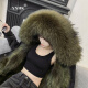 YXHK women's mid-length new style genuine fur lining fur detachable large fur collar thickened warm jacket black over-the-knee jacket + grass green lining XL115-135Jin [Jin equals 0.5 kg]