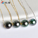 Taoli Seawater Tahitian Quality Black Pearl Pendant Single Passepartout 18K Gold Malachite Green Perfect Round Extremely High Light Necklace Black Green (18K Gold Flash O Chain) 8-9mm x 45cm