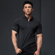 Lutie Dog Fitness Wear Short Sleeve Men's Stand Collar POLO Slim Fit Muscle Showing Quick Drying Breathable High Elasticity Coaching Wear T-Shirt Black XXXL