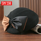 Buta autumn and winter wool beret retro woolen hat women's winter new big bow retro temperament beret hat burgundy