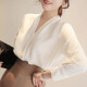 Chushen Autumn V-neck long-sleeved shirt for women Korean style solid color professional shirt chiffon shirt professional top white L
