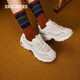 
Skechers daddy shoes women's panda shoes embroidered thick sole heightened small white shoes casual and versatile season 11977-white/wht 35