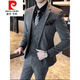 Pierre Cardin suit men's wedding three-piece Korean style casual formal suit jacket male groomsmen groom's dress knitted dark gray four-piece suit (jacket + pants + vest + white shirt) + tie M