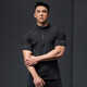 Lutie Dog Fitness Wear Short Sleeve Men's Stand Collar POLO Slim Fit Muscle Showing Quick Drying Breathable High Elasticity Coaching Wear T-Shirt Black XXXL