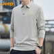 Jeep (JEEP) long-sleeved T-shirt men's autumn and winter polo loose casual bottoming shirt clothes men's Khaki XL