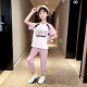 Flower cat girl suit summer short-sleeved pants sports two-piece set 4-16 years old children's girls and older children's casual clothes white/black 150 (recommended height around 145)