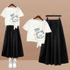 Baldauren12 Girls' Summer Suit Skirt Korean Style 13 Middle-aged Children 14 Elementary School Junior High School Students 15 Girls Skirt Two-piece Set F Skirt Set-T39 White + Black Skirt 145 (S) Recommended 50-70Jin Jin is equal to 0.5 kg