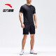 ANTA official flagship sports suit men's fitness suit running suit football suit two-piece short-sleeved shorts suit basic black-4L (Male 175)