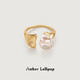 Amber Lollipop Baroque Pearl Ring Women's Niche Open Index Finger Ring Anniversary Birthday Gift for Girlfriend and Wife Gold-White Petals