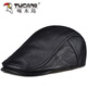 Woodpecker Spring Autumn and Winter Genuine Leather Hat Men's Peaked Cap Middle-aged and Elderly Retro Sheepskin Progressive Beret Korean Style Trendy Single Black Sheepskin Thin Style (No Ear Protection) 2XL (59-61cm) Adjustable