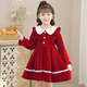 Anneyol Girls' Dress Autumn 2025 New Autumn Clothes Little Girls Autumn and Winter Skirts Children's Fashionable Girls' Clothes Princess Skirt Red Velvet 130