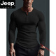 JEEP SPIRIT Hard Guy européen et américain Ami kaki T-shirt américain rétro lourd col Henry chemise de base courte à manches longues pour hommes gris foncé L