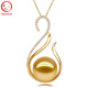 Drops of water form pearls. Nanyang Pearl Family 11-12mm Nanyang gold bead pendant 925 silver swan style is beautiful and decent gift.