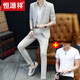 
Hengyuanxiang summer thin 7-quarter sleeve suit men's suit plaid casual Korean style slim-fit trendy handsome mid-sleeved small suit light gray 9901 mid-sleeved + nine-quarter trousers = 1 set 170/L
