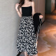Langsha Skirt Women's Summer High Waist Floral Long Skirt A-Line Mid-Length Black Slim Chiffon Daisy Short Skirt Black - Skirt L (Recommended 85-120 Jin [Jin equals 0.5 kg])