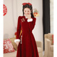 Lanka Roni Cheongsam Toast Wear Bride 2025 New Burgundy Winter Wedding Dress Women's Chinese Style Thick Style Engagement gs768 Burgundy Long Style M