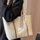 Bai Qixin Tote Bag Large Capacity Commuting Large Bag Women's Fashionable Simple Tote Bag Retro Shoulder Handbag Simple Tote Bag White with Brown + Ribbon