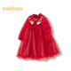 Balabala Girls New Chinese Style Knitted Dress 2025 Spring Red Mesh Princess New Year Dress 208125111006