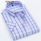 TEDELON short-sleeved shirt men's plaid square collar slim business formal wear iron-free casual shirt youth work bottoming shirt top T01105 light blue XL/40