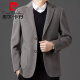 皮尔卡丹（pierre cardin）双面呢西服男冬季厚款羊毛呢外套商务男士休闲西装羽绒内胆针织 黑灰 180码 (建议135-150斤)