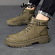 Jeep吉普冬季马丁靴男款高帮真皮男鞋英伦风男士中帮户外工装靴子 卡其【运动鞋码】 44