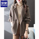 ROMON 2026 new autumn and winter velvet suit collar loose woolen jacket business casual mid-length versatile plaid top cotton thickened (version) M recommended 95-120 Jin Jin equals about 0.5 kg