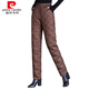 Pierre Cardin knitted down pants outer wear winter high waist loose new style thickened straight cotton pants for women aged 50 to 60 years old chestnut brown L (recommended 105-120 Jin Jin equals about 0.5 kg)