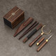 Jiutang Tea Ceremony Six Gentlemen Kung Fu Tea Sets and Accessories Complete Tea Making Tools Tea Knife Three-piece Set Tea Clamp Tea Brush Spoon (Copper Wire) Ebony Wood Inlaid Copper Six Gentlemen