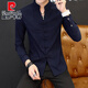 
Pier Cardin autumn men's shirt long sleeve buttoned Chinese stand-up collar jacket Chinese style casual shirt feel men's clothing black 9905 buttoned stand-up collar shirt 2XL