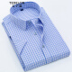 TEDELON short-sleeved shirt men's plaid square collar slim business formal wear iron-free casual shirt youth work bottoming shirt top T01105 light blue XL/40