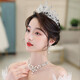 Hongzhuangnuo Bridal Crown Three-piece Set Wedding Certificate Veil Earrings Accessories Crown Tiara Necklace Proposal Exquisite Jewelry Women C5Y408 Crown Three-piece Set (Ear Acupuncture Style)