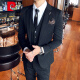 Pierre Cardin (men's wear) formal men's business suit suit men's three-piece Korean style handsome casual slim suit jacket male groom wedding dress knitted black 3-piece suit + shirt tie 52XL