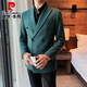 
Pier Cardin double-breasted casual blazer men's slim-fitting trend British style men's single-western high-end professional suit top X829 suit jacket black 3XL