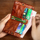 Slow Time Retro Handmade Genuine Leather Wallet Men's Driving Document Bag First Layer Vegetable Tanned Cowhide Short Wallet Multifunctional Card Holder Light Brown