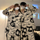 Mengdong Couple Pajamas Spring and Autumn New Long-sleeved Cartoon Men and Women Loose Large Size Pure Cotton Trendy Brand Home Clothes Set M Long Sleeve #Cartoon Briquettes XXL Size Men (Recommended 145-170 Jin Jin equals 0.5 kg)