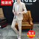 
Hengyuanxiang summer thin 7-quarter sleeve suit men's suit plaid casual Korean style slim-fit trendy handsome mid-sleeved small suit light gray 9901 mid-sleeved + nine-quarter trousers = 1 set 170/L