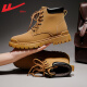 Pull-back Martin boots, men's boots, mid-high top men's shoes, spring new rhubarb boots, thick-soled waterproof British retro work boots, men's yellow/classic style (plus a pair of cotton insoles) 41