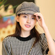 677888 Hat women's autumn and winter beret Korean style student Japanese octagonal hat winter woolen houndstooth