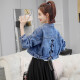 Maxi Hui Spring and Autumn Women's Loose Korean Version Internet Celebrity High Waist Denim Jacket Short Style Popular Versatile Small Clothes Denim Blue L