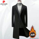 Pierre Cardin brand young and middle-aged woolen windbreaker jacket for men, mid-length no more than knee business slim handsome coat for men windproof dark gray 2XL130-145Jin Jin equals 0.5 kg